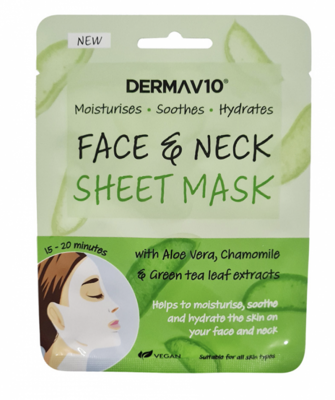 DermaV10 Aloe Vera Face And Neck Sheet Mask 1 stk Ansiktsmaske