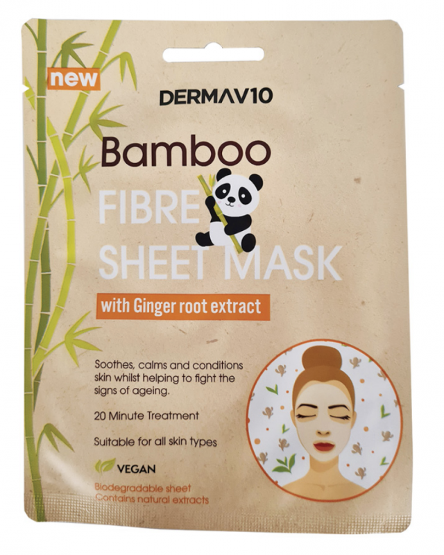 DermaV10 Bamboo Fibre Ginger Sheet Mask 1 stk Ansiktsmaske