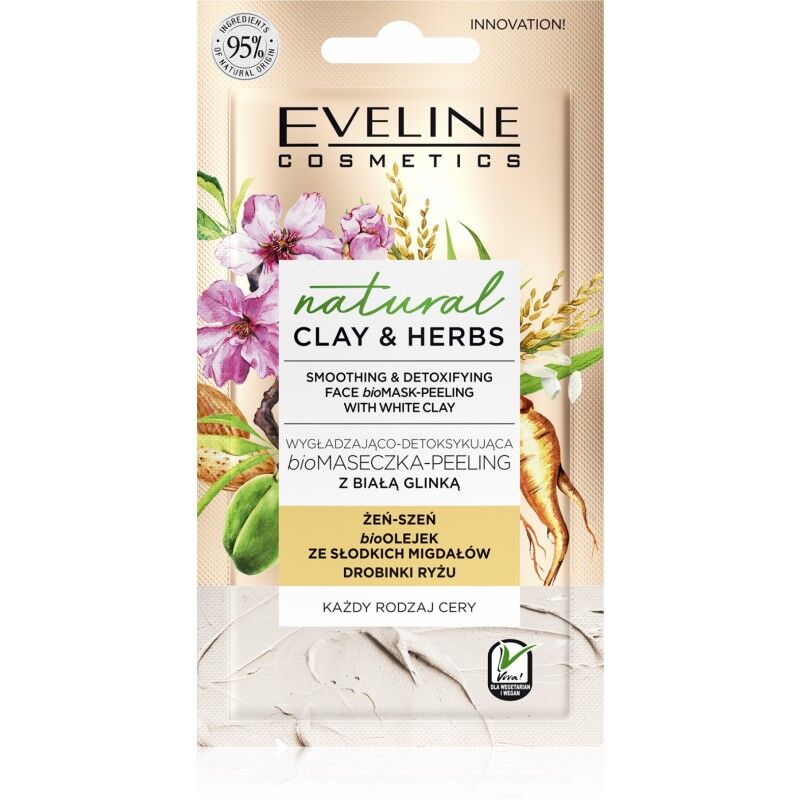 Eveline Natural Clay & Herbs Smoothing & Detoxifying Face Bio Mask-Peeling With White Clay 8 ml Ansiktsmaske
