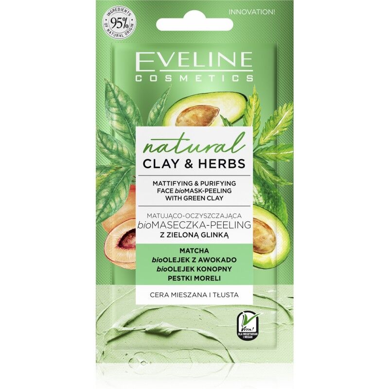 Eveline Natural Clay & Herbs Mattifying & Purifying Face Bio Mask-Peeling With Green Clay 8 ml Ansiktsmaske