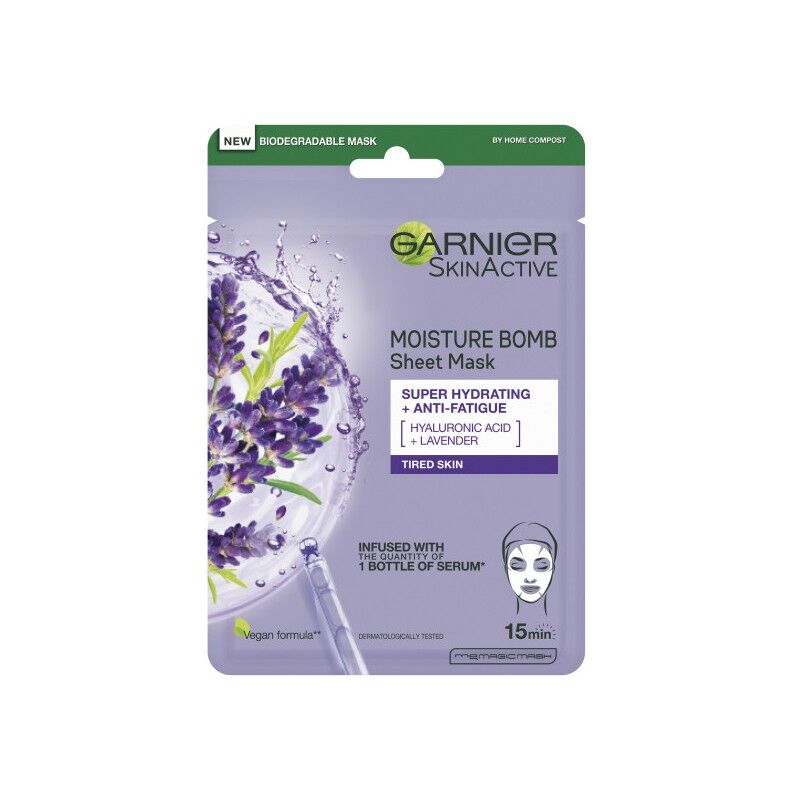 Garnier Moisture Bomb Super Hydrating & Anti Fatigue Lavender Tissue Mask 1 stk Ansiktsmaske