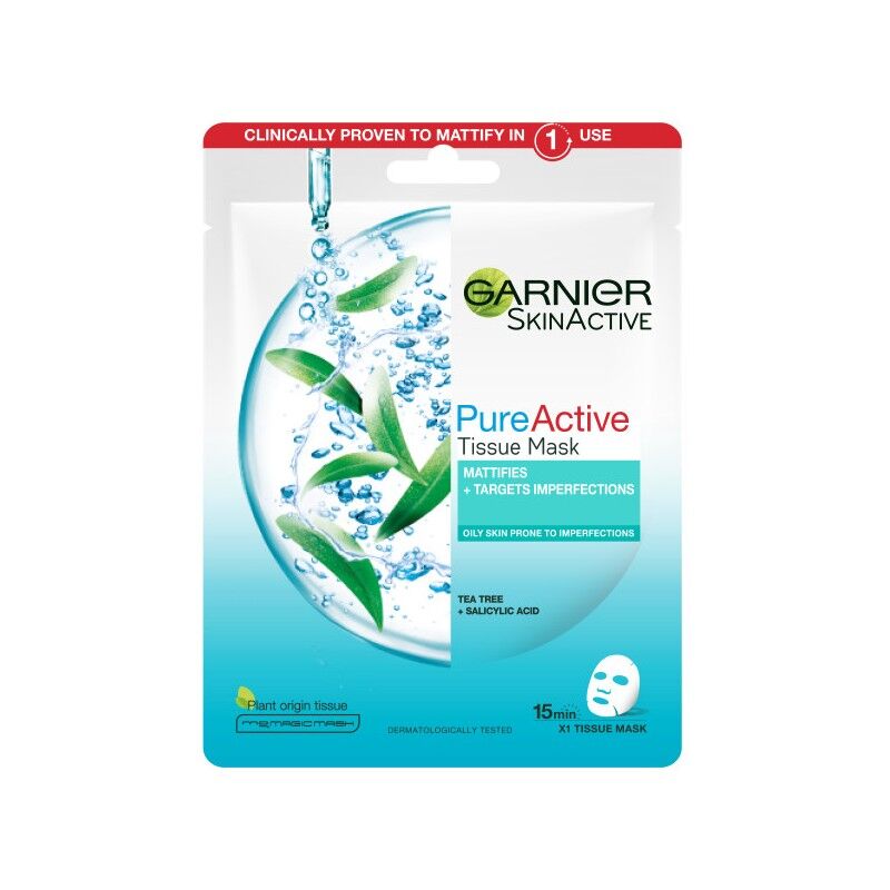 Garnier Pure Active Tissue Mask With Tea Tree 1 stk Ansiktsmaske