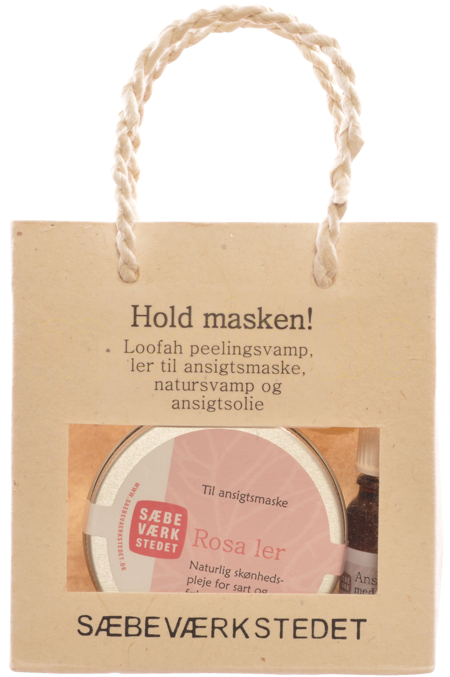 Sæbeværkstedet Hold masken gavepose indh. rosa ler, ansigtsolie,natursvamp,peeling pad - 1 Pakke