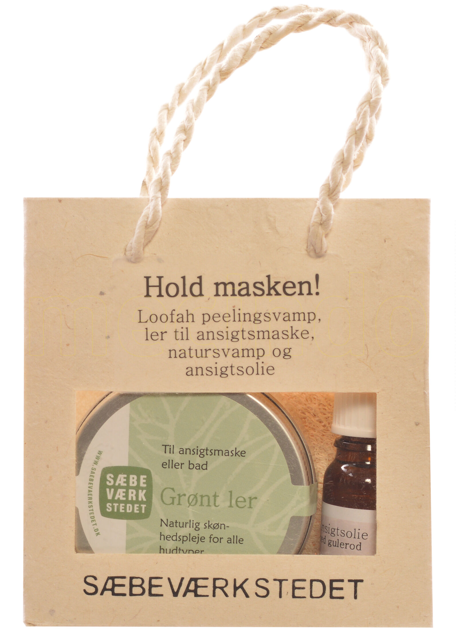 Sæbeværkstedet Hold masken gavepose indh. grønt ler, ansigtsolie,natursvamp peeling pad - 1 Pakke