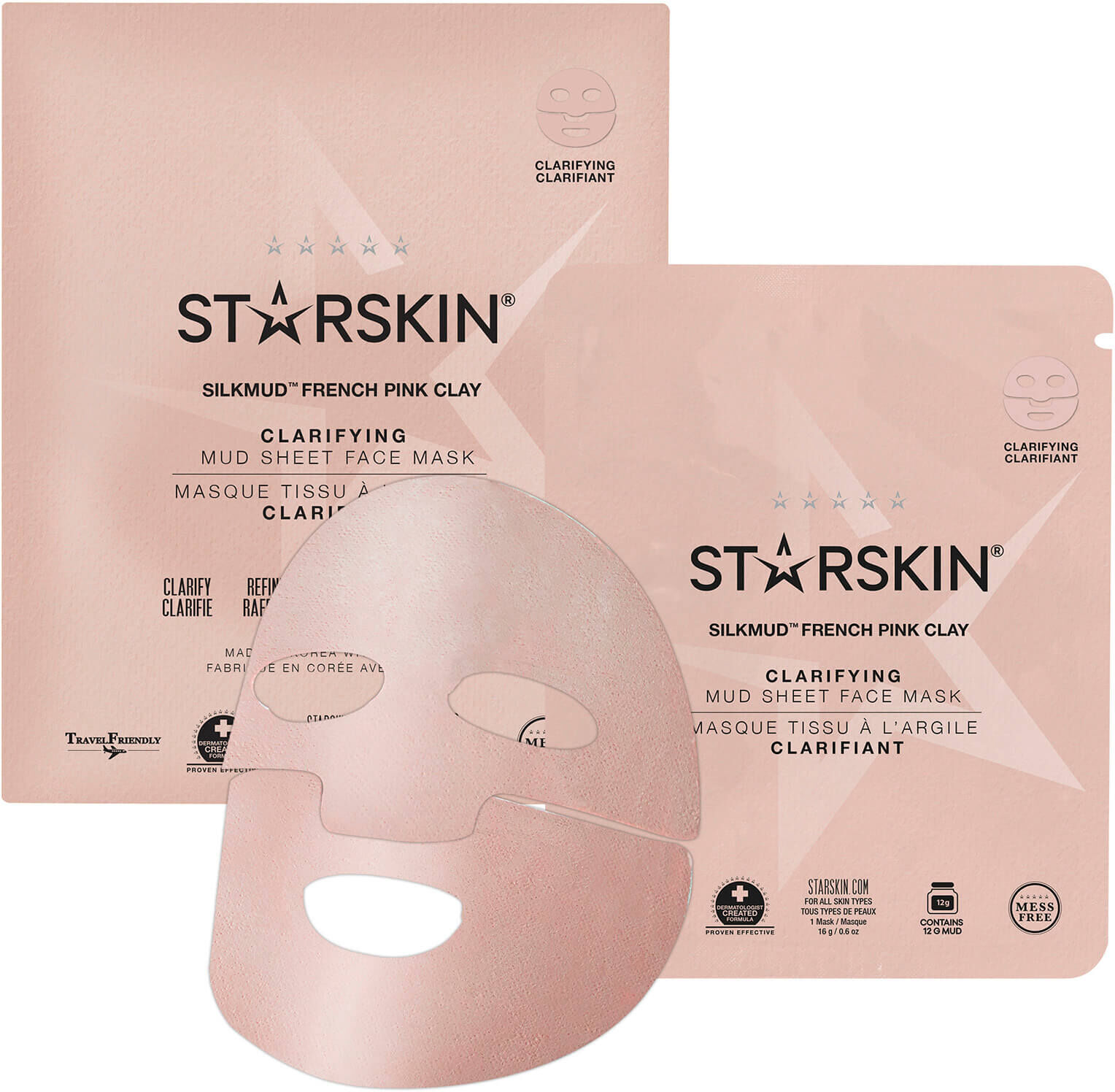 STARSKIN SILKMUD™ Pink French Clay Purifying Liftaway Mud Face Sheet Mask