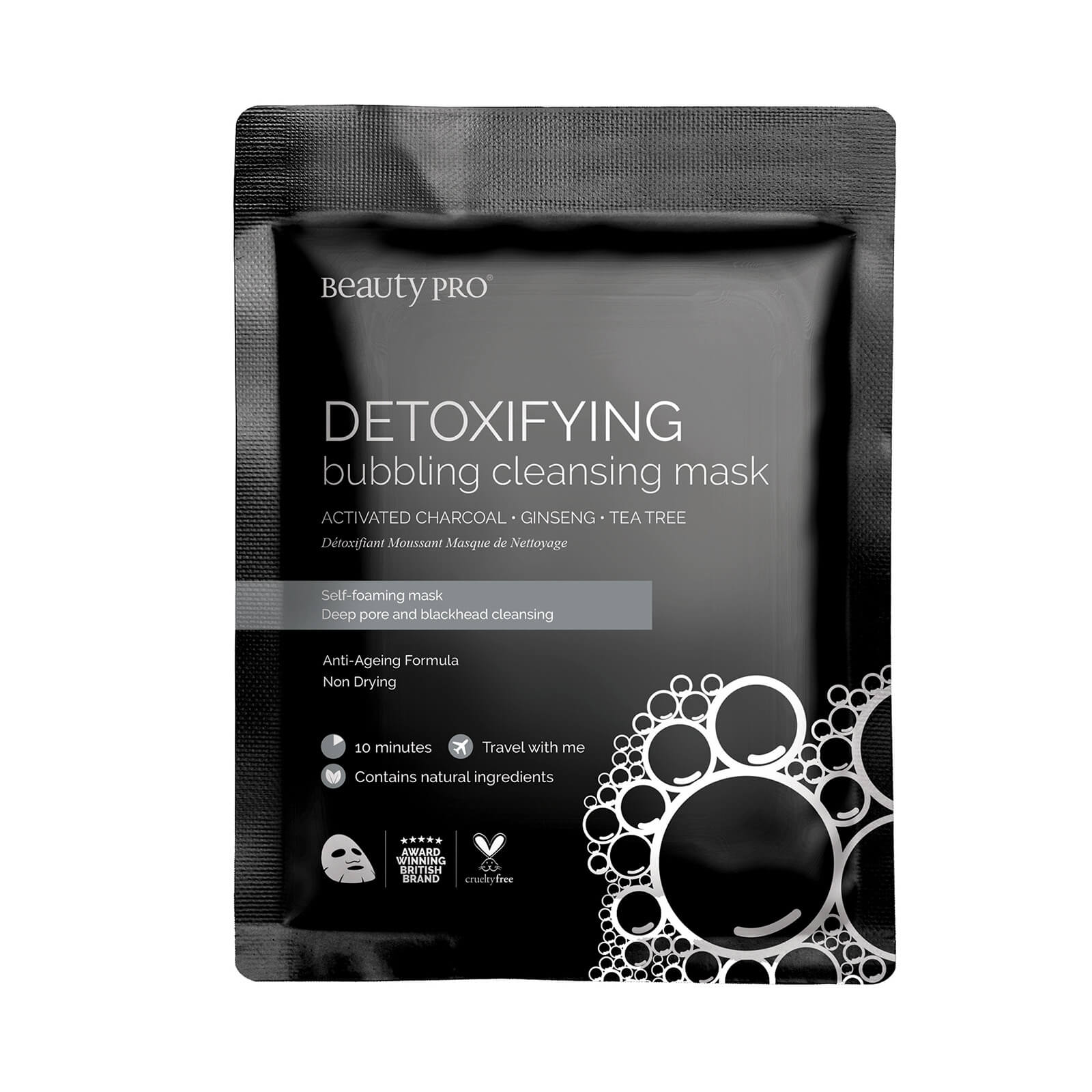 BeautyPro Detoxifying Foaming Cleansing Sheet Mask with Activated Charcoal