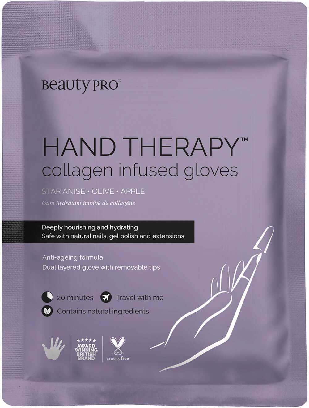 BeautyPro Hand Therapy Collagen Infused Glove with Removable Finger Tips (ett par)