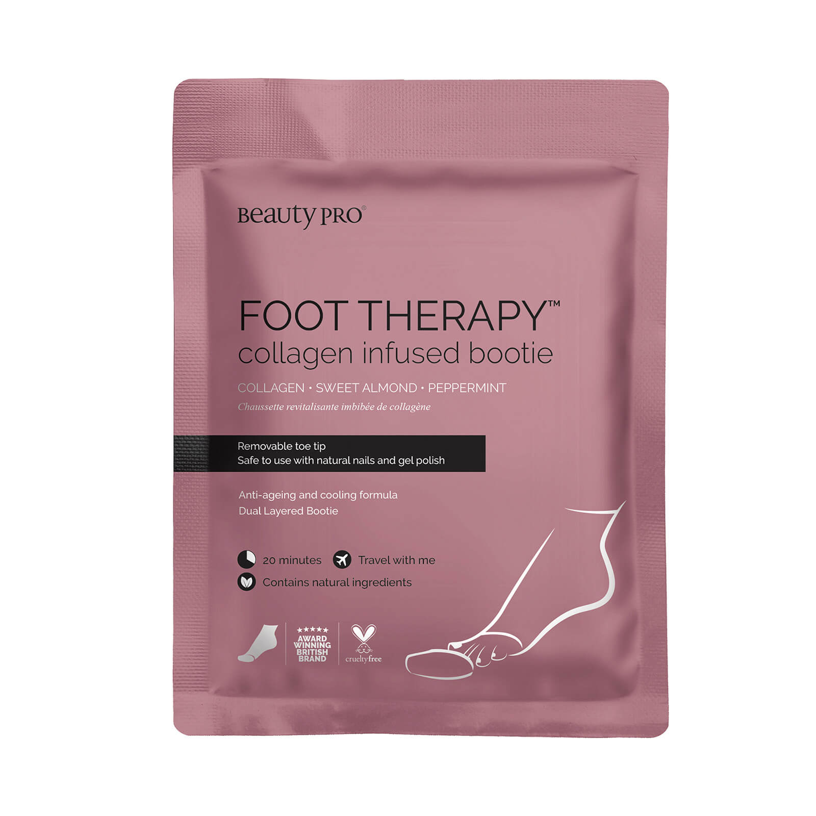 BeautyPro Foot Therapy Collagen Infused Bootie with Removable Toe Tip (ett par)