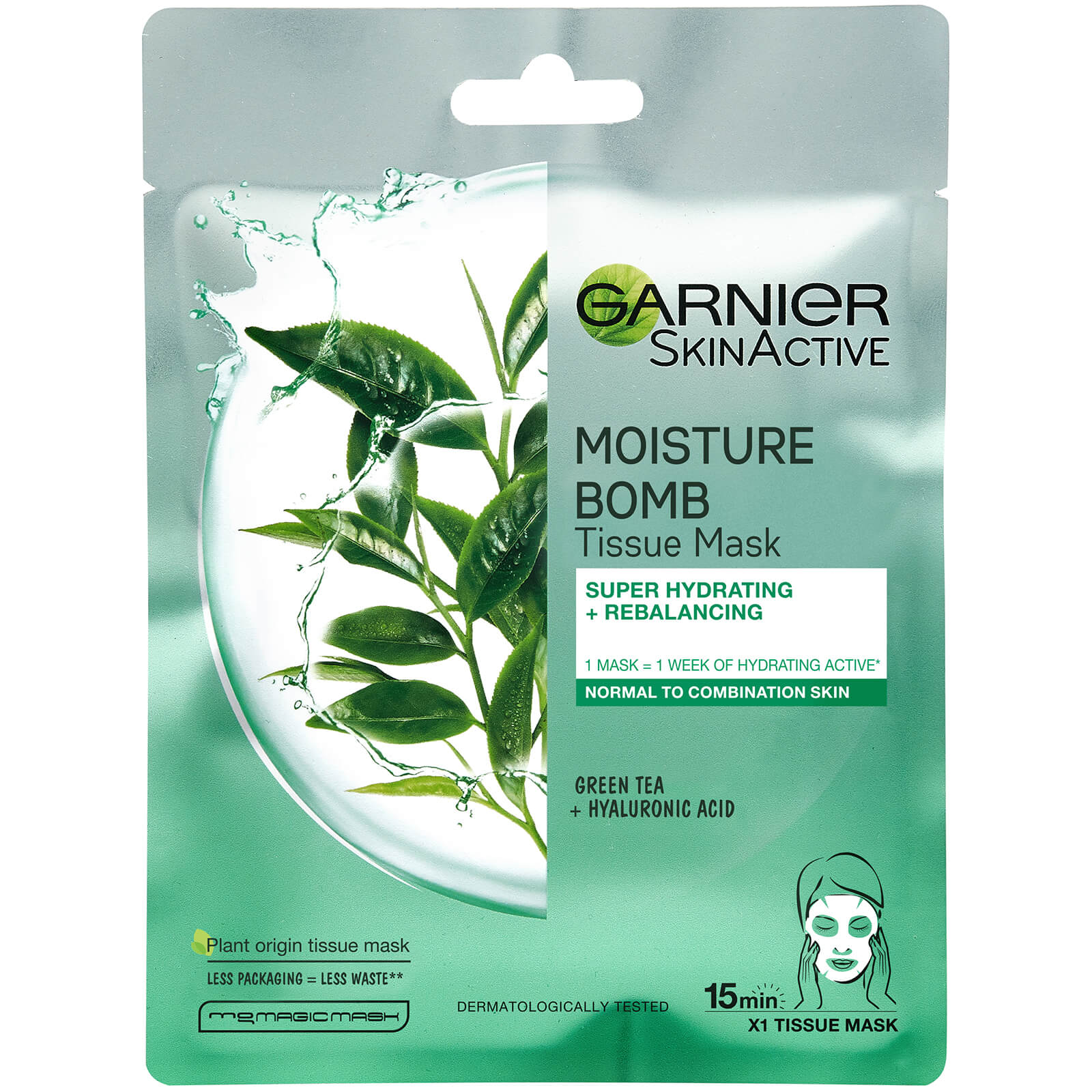 Garnier Moisture Bomb Green Tea Hydrating Face Sheet Mask for Combination Skin 32g