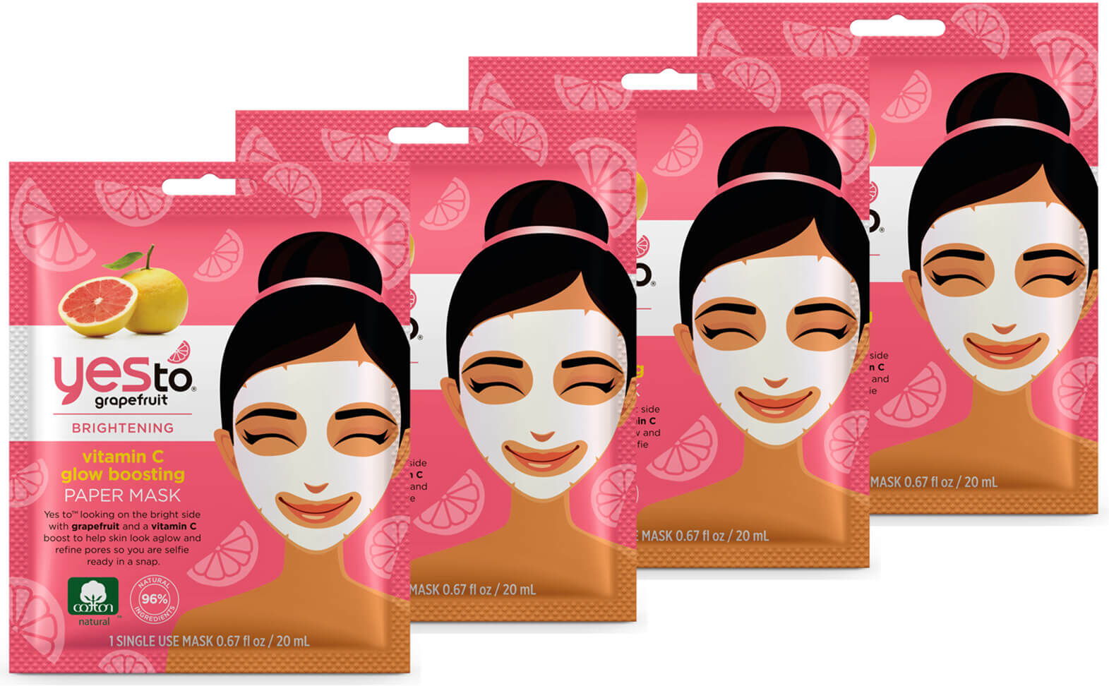 yes to Grapefruit Vitamin C Glow Boosting Single Use Mask (Pack of 4)