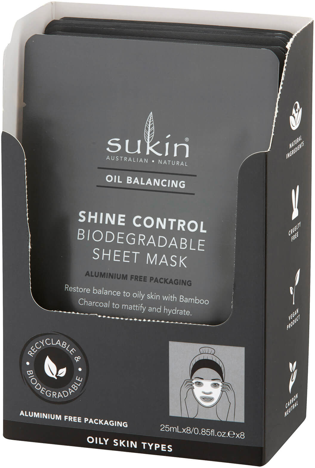 Sukin Oil Balancing Shine Control Sheet Mask Sachet 200ml (Pack of 8)