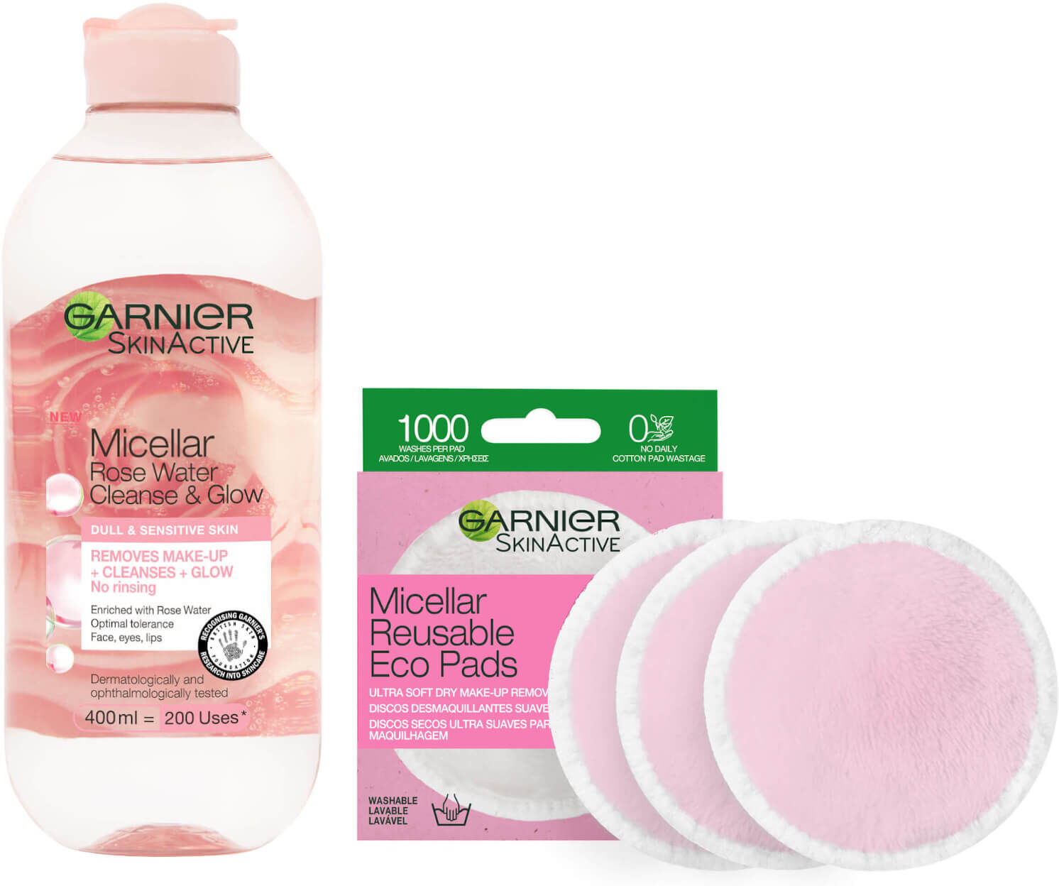 Garnier Makeup Remover Eco Pads and Rose Micellar Water Duo Set