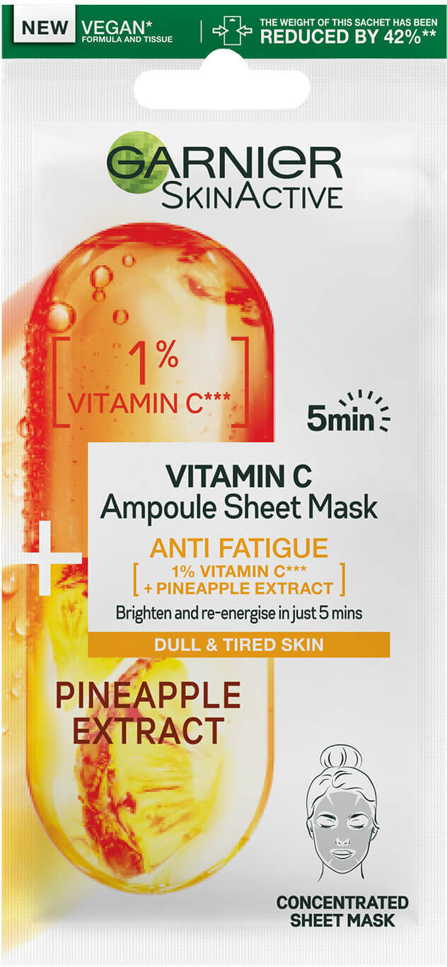 Garnier SkinActive Anti Fatigue Ampoule Sheet Mask - Pineapple and 1% Vitamin C 15g