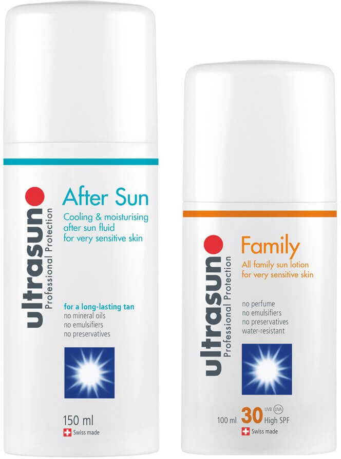 Ultrasun Family SPF 30 - Super Sensitive (100 ml) og Ultrasun Aftersun