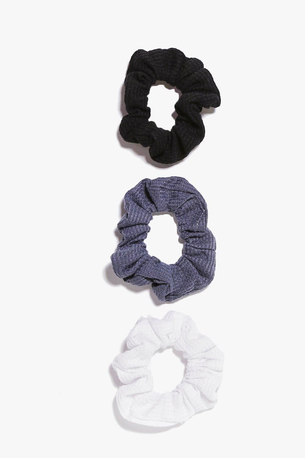 Boohoo 3 Pack Textured Scrunchies- Black  - Size: ONE SIZE