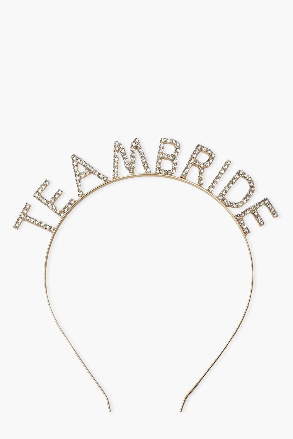 Boohoo Team Bride Diamante Headband- Gold  - Size: ONE SIZE
