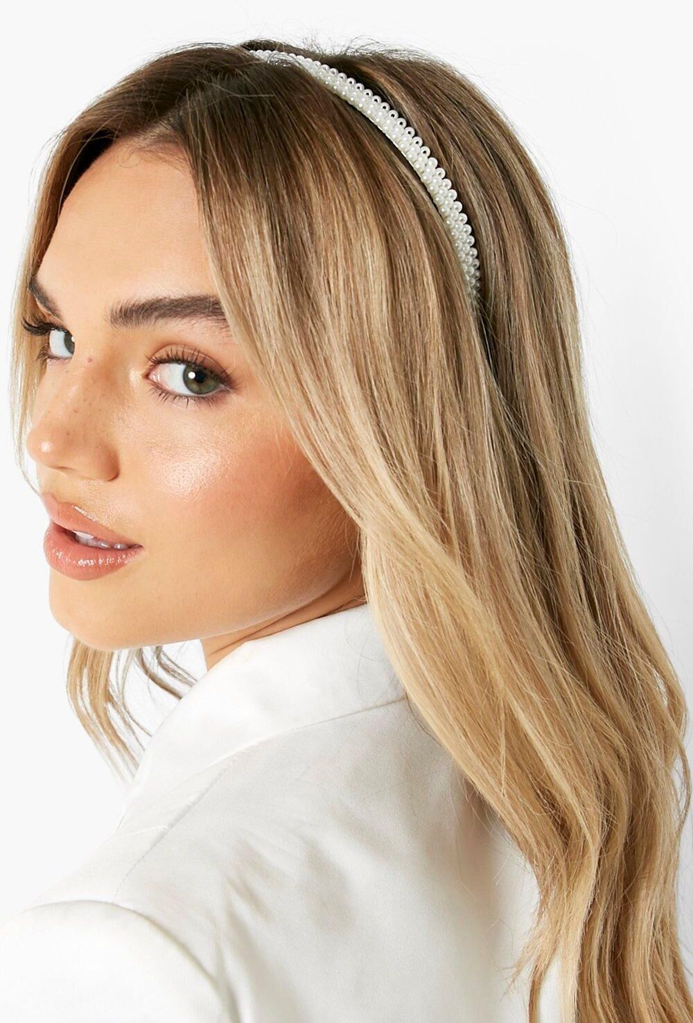 Boohoo Triple Pearl Alice Headband- White  - Size: ONE SIZE