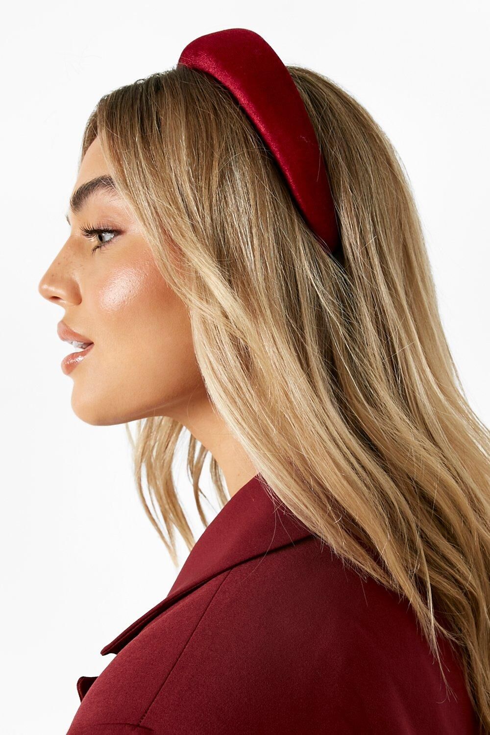 Boohoo Velvet Padded Headband- Red  - Size: ONE SIZE