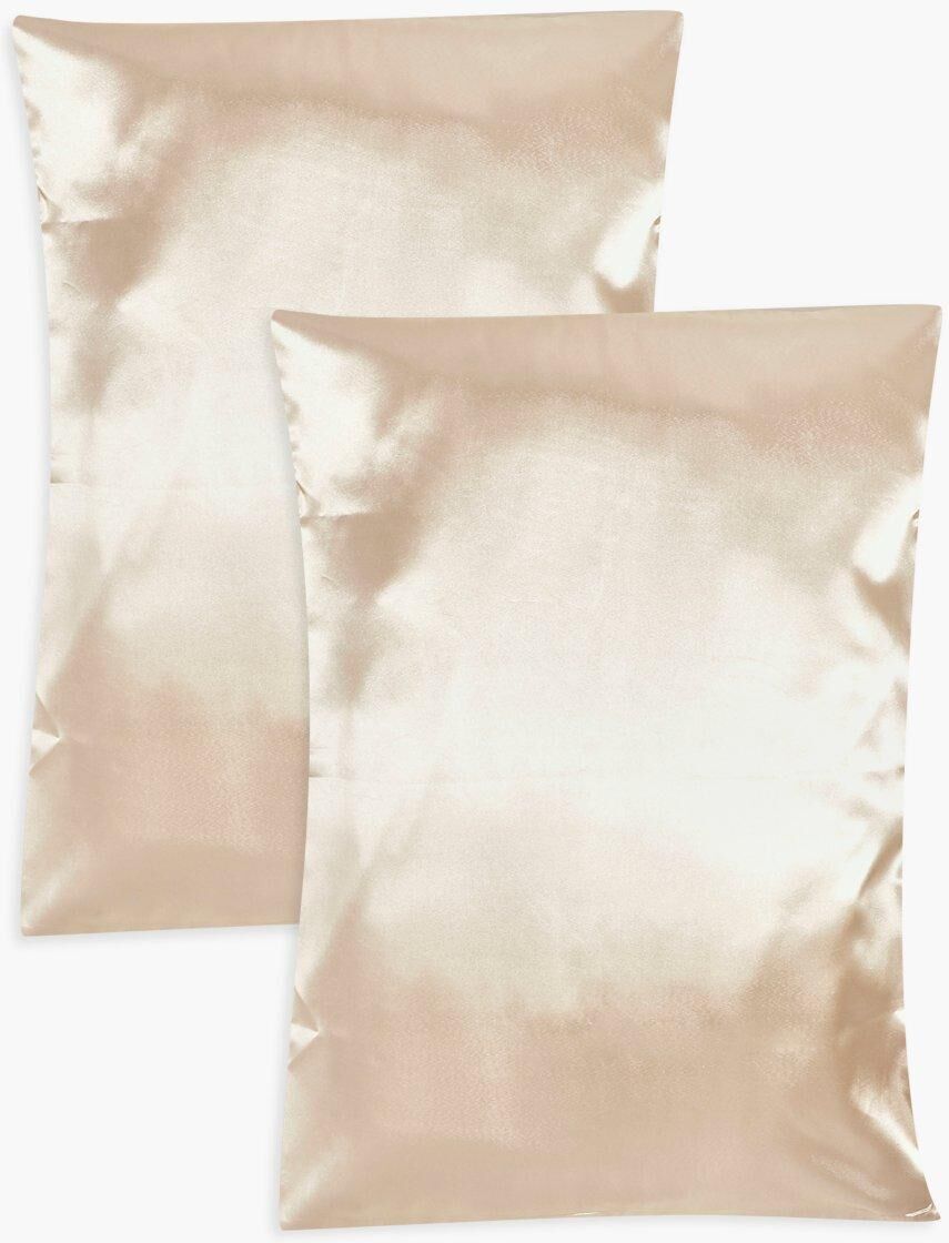 Boohoo 2 Pack Satin Hair Protect Pillowcase- Beige  - Size: ONE SIZE