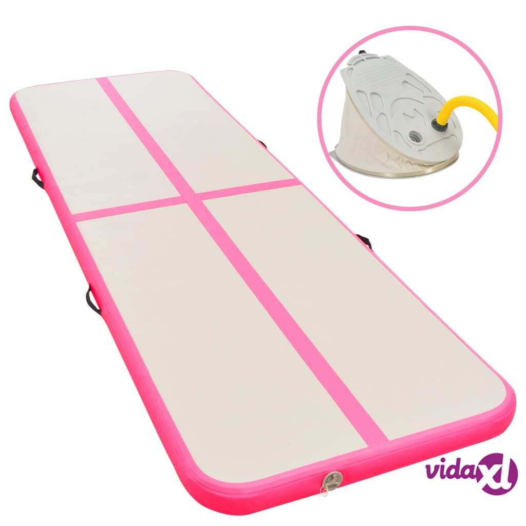vidaXL Inflatable Gymnastics Mat with Pump 400x100x10 cm PVC Pink