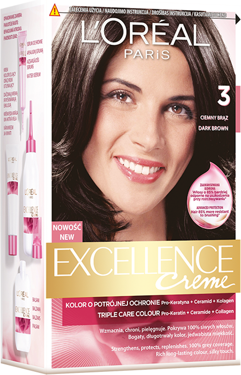 L&#039;Oreal Excellence Creme Hair Color 3 Dark Brown 1 kpl Hiusv&auml;ri