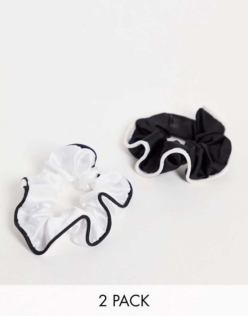 Accessorize pack of 2 scrunchies in pink and black with piping detail-Multi  Multi