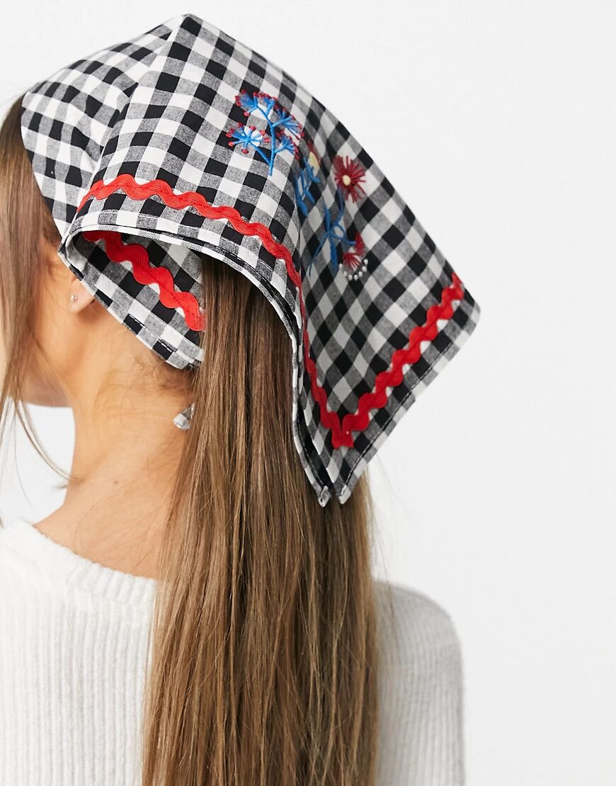 ASOS DESIGN bandana in gingham with embroidery and ricrac detail-Multi  Multi