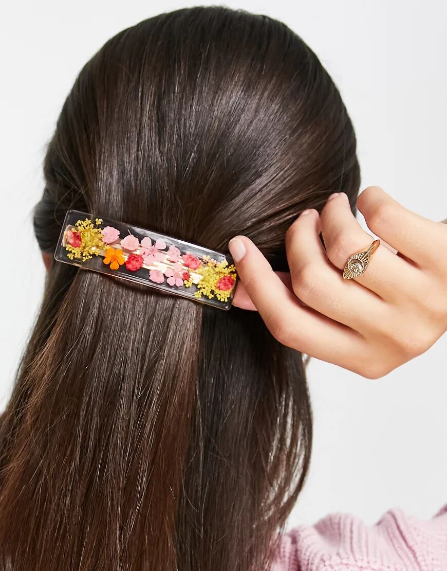 ASOS DESIGN barette clip in trapped flower design-Clear  Clear