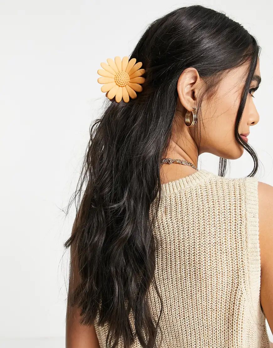 ASOS DESIGN hair claw in flower design in matte orange  Orange