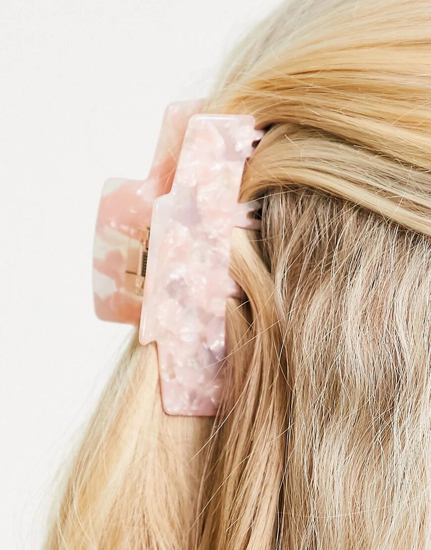 ASOS DESIGN hair claw with double prongs in pink  Pink