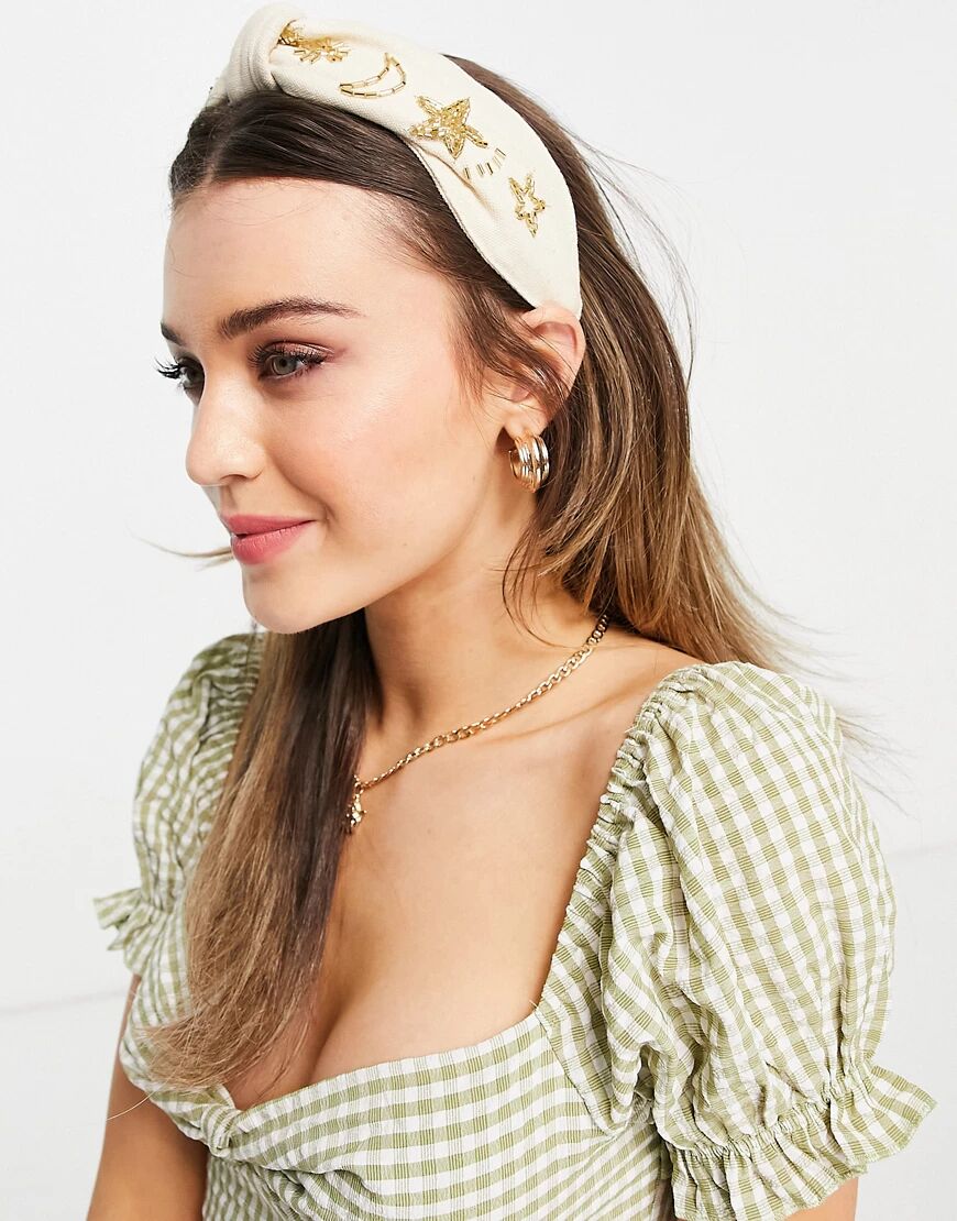 ASOS DESIGN headband in celestial design in beige-Neutral  Neutral