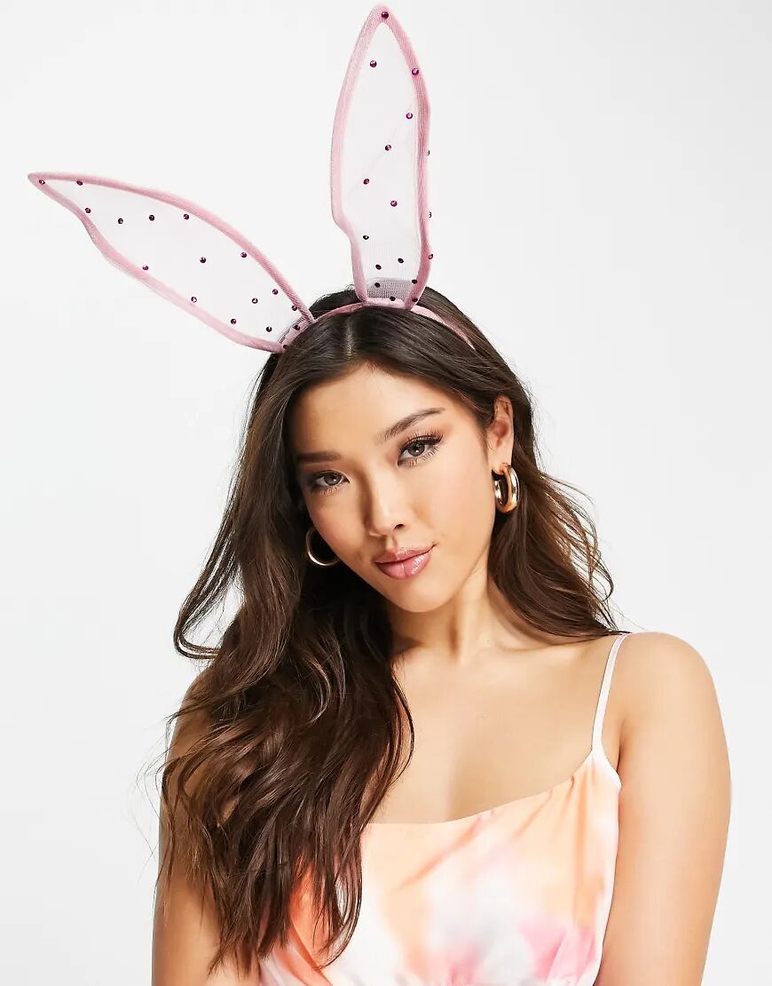 ASOS DESIGN headband with crystal bunny ears-Pink  Pink