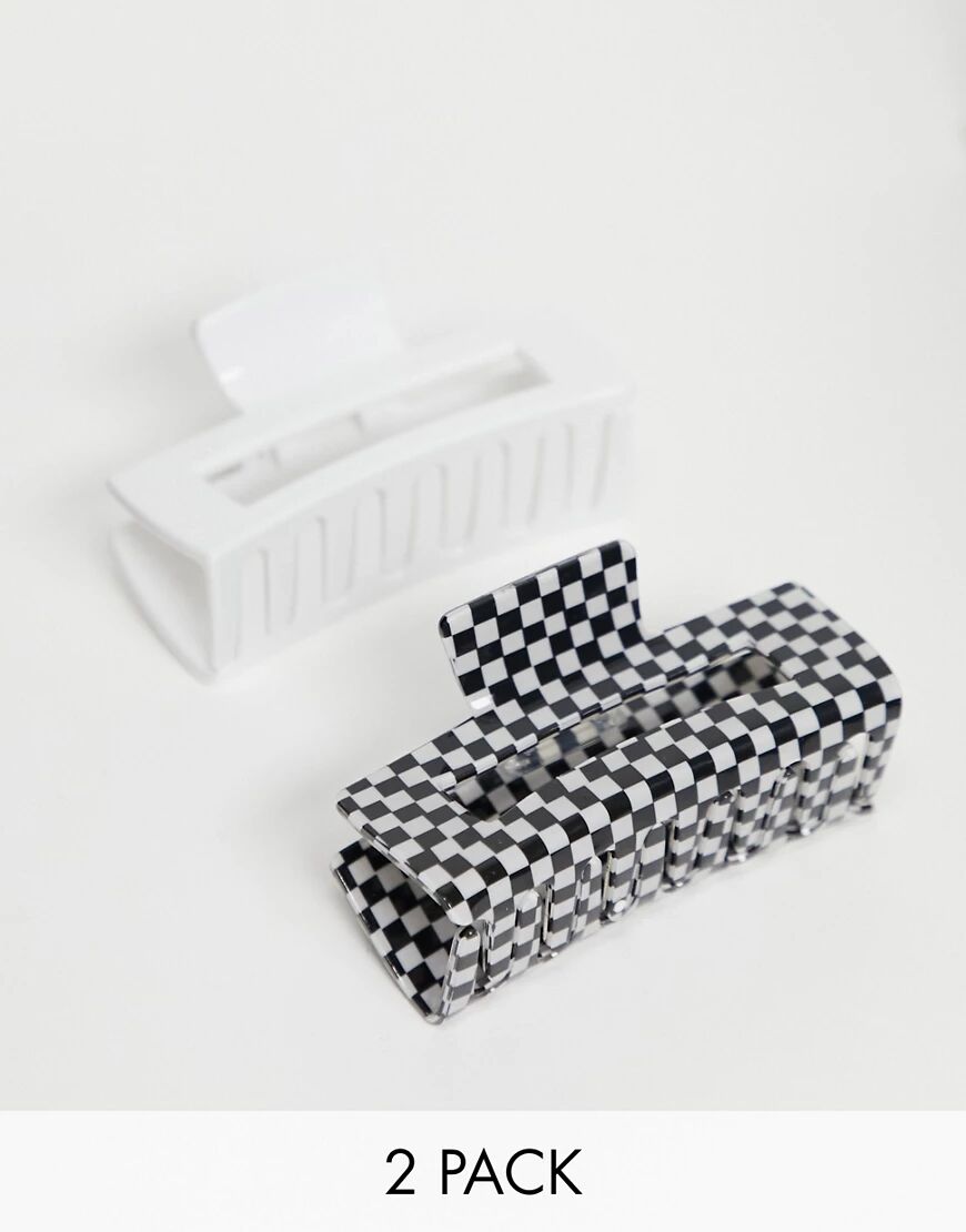 ASOS DESIGN pack of 2 hair claws in pearlised checkerboard print and bone-Multi  Multi