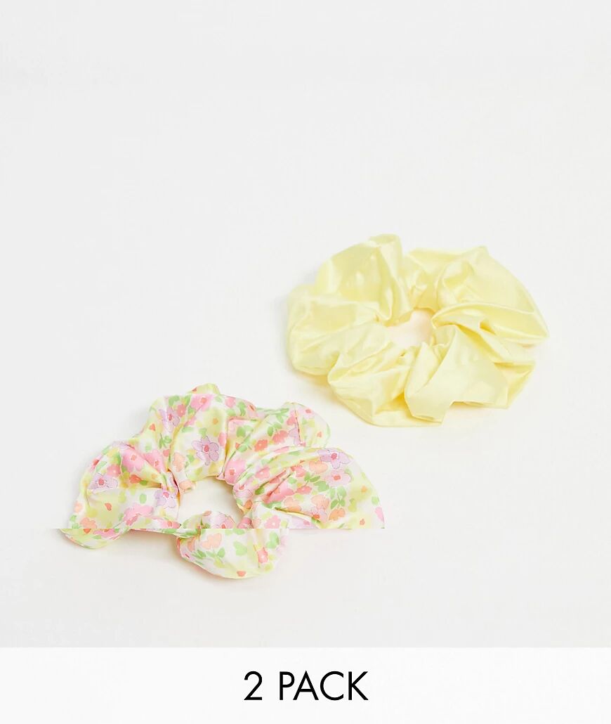 ASOS DESIGN pack of 2 oversized scrunchies in yellow floral print-Multi  Multi