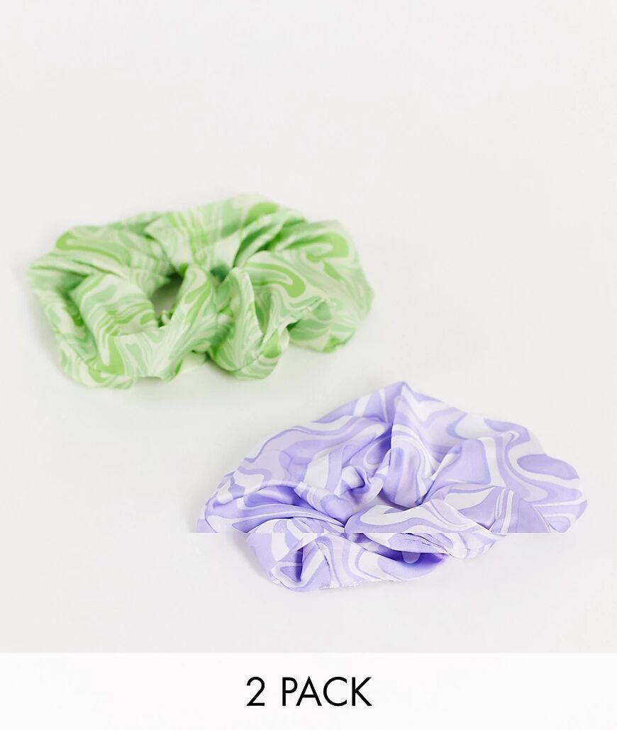ASOS DESIGN pack of 2 scrunchies in swirl print-Multi  Multi
