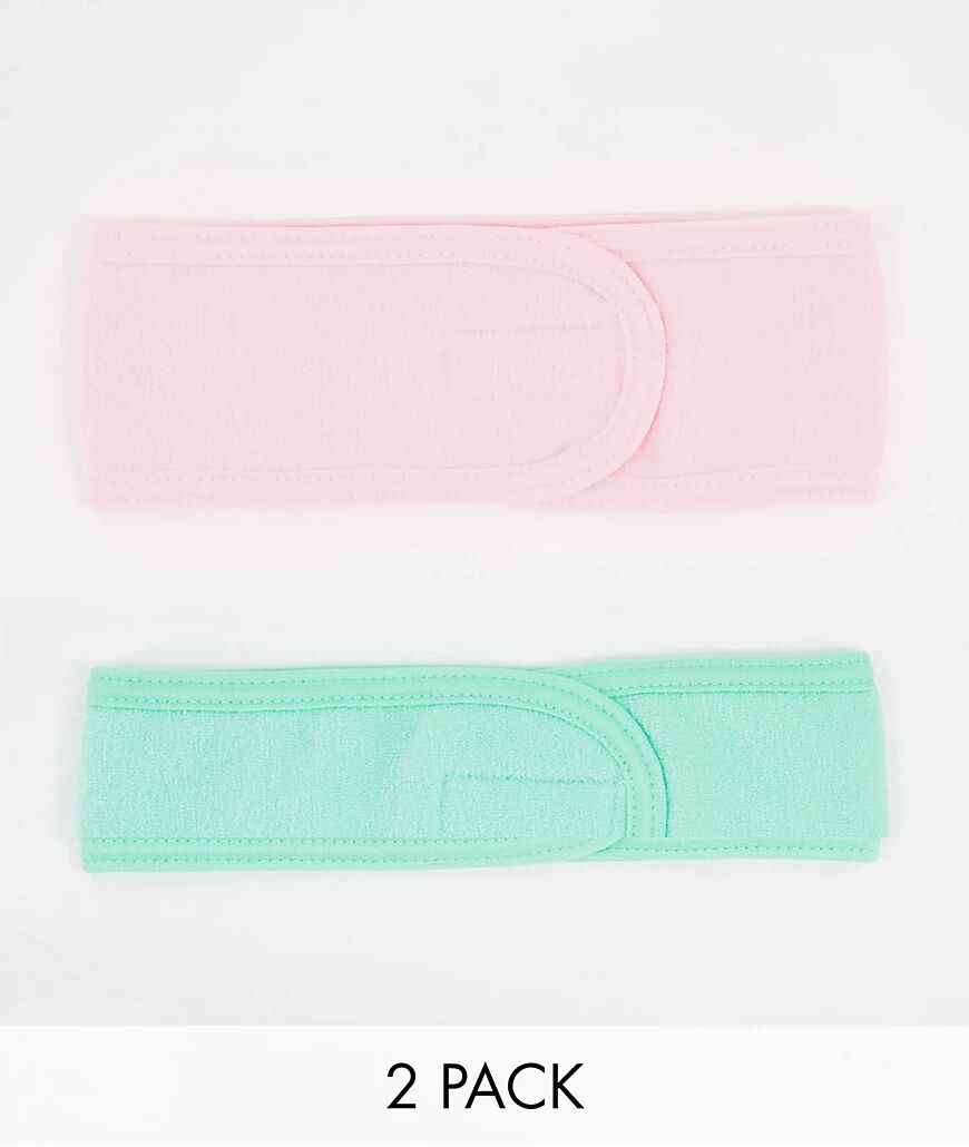 ASOS DESIGN pack of 2 towelling make up headbands pink and green-Multi  Multi
