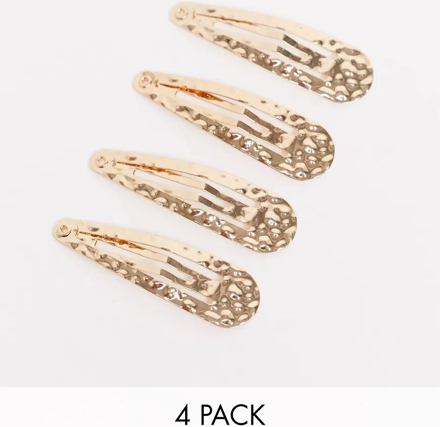 ASOS DESIGN pack of 4 snap hair clips in hammered texture in gold tone  Gold