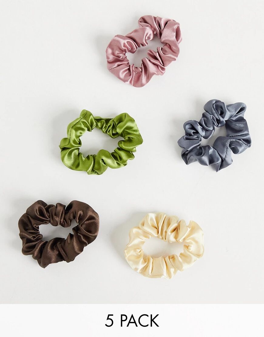 ASOS DESIGN pack of 5 skinny scrunchies in mixed satin colours-Multi  Multi