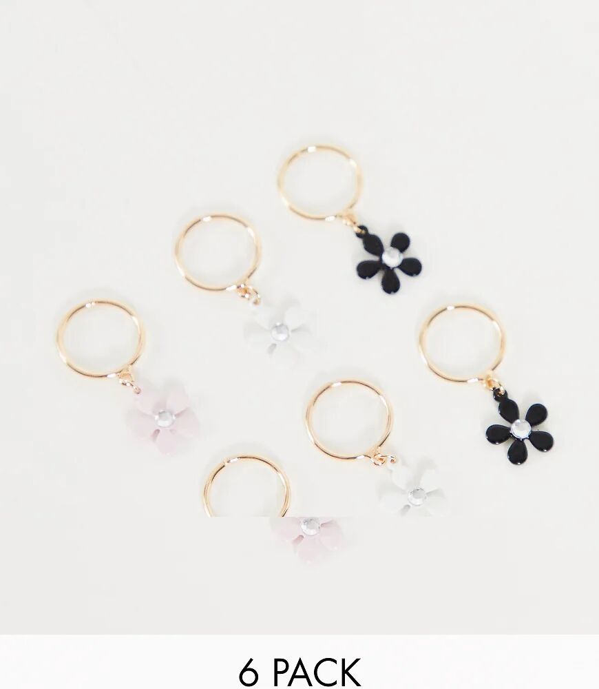 ASOS DESIGN pack of 6 hair rings in gold with daisy design  Gold