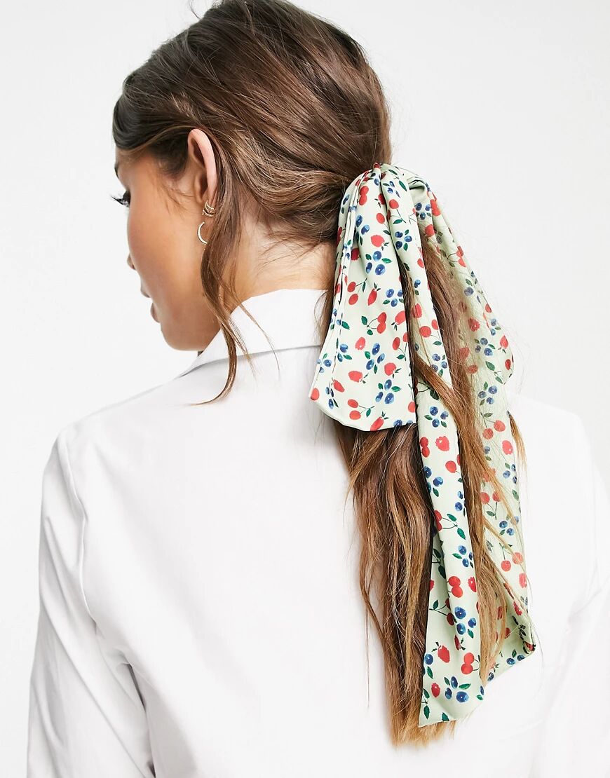 ASOS DESIGN recycled polyester hair bow scarf in fruit print-Multi  Multi