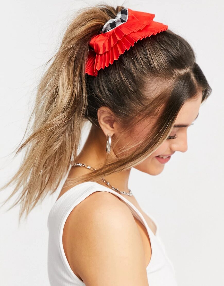 ASOS DESIGN scrunchie in gingham with pleated edge-Multi  Multi