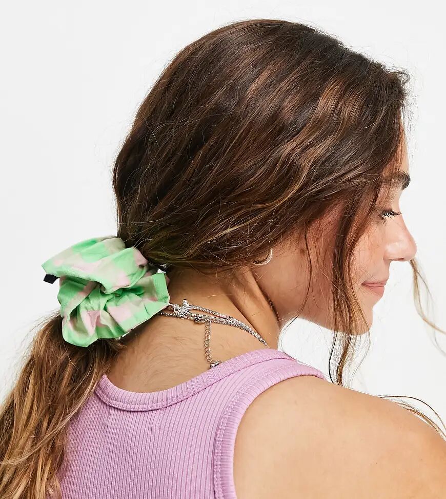 COLLUSION gingham seersucker scrunchie in pink and green-Multi  Multi