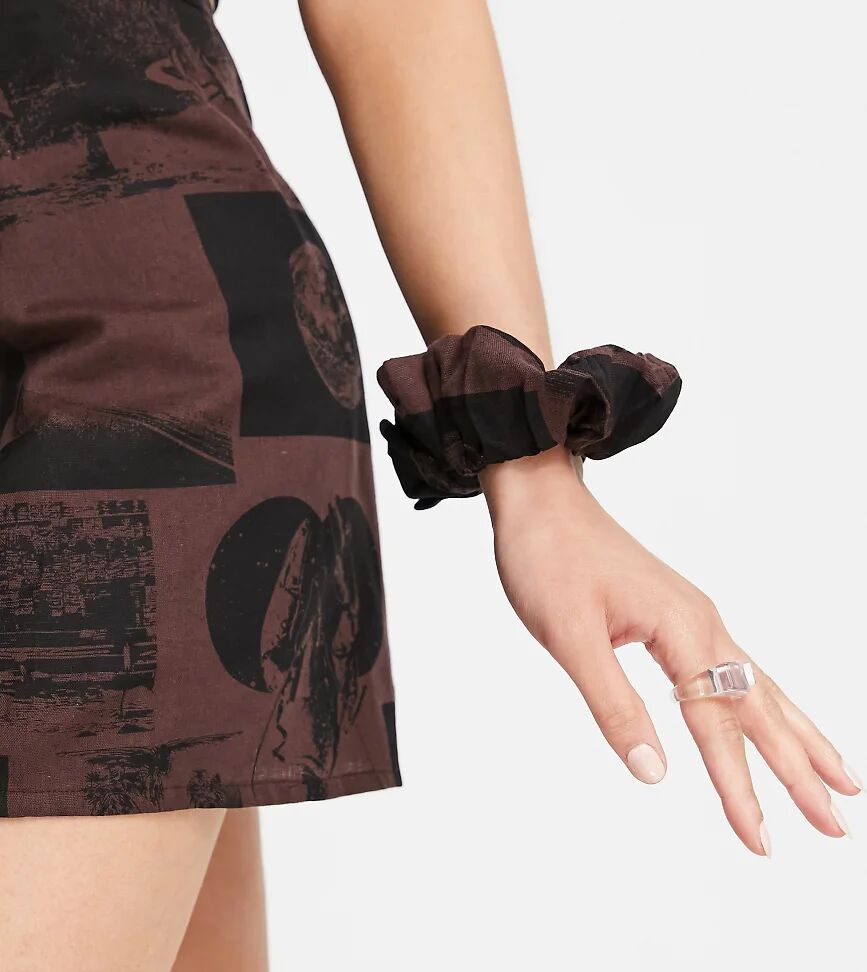 COLLUSION linen scrunchie in brown print co-ord  Brown