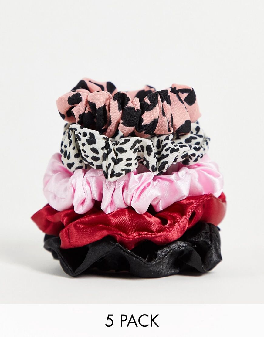 DesignB London x5 pack scrunchies in satin mix-Multi  Multi