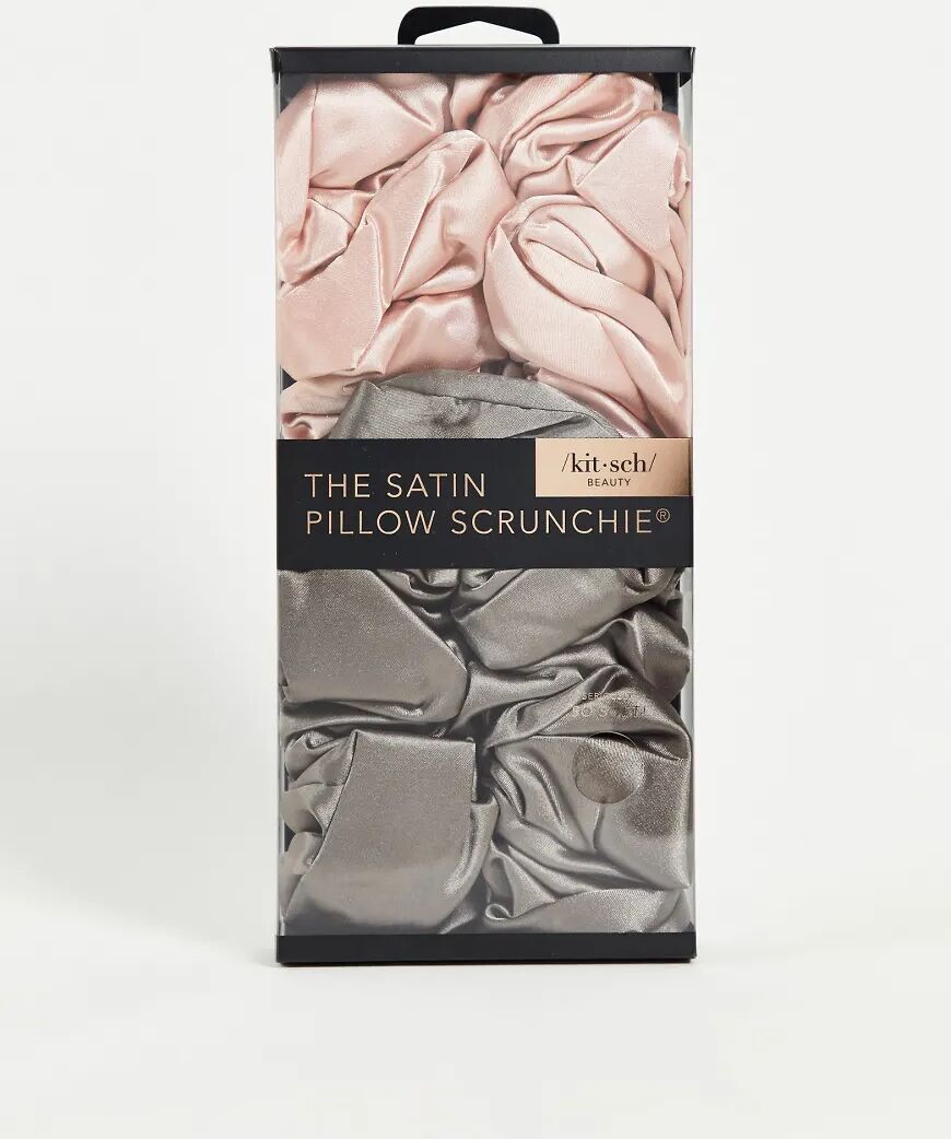 Kitsch Satin Blush + Grey Sleep Pillow Scrunchies Set-Multi  Multi