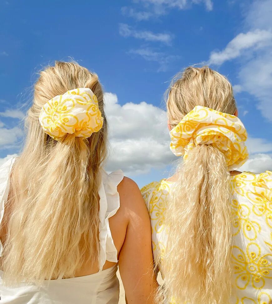 Labelrail x Olivia & Alice XL scrunchie in broderie-Yellow  Yellow