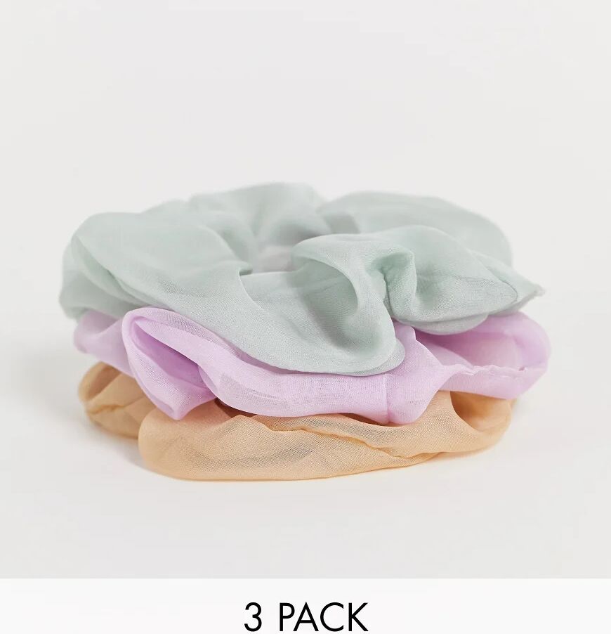 Liars & Lovers organza 3 x multipack scrunchies in lilac green and beige  Multi