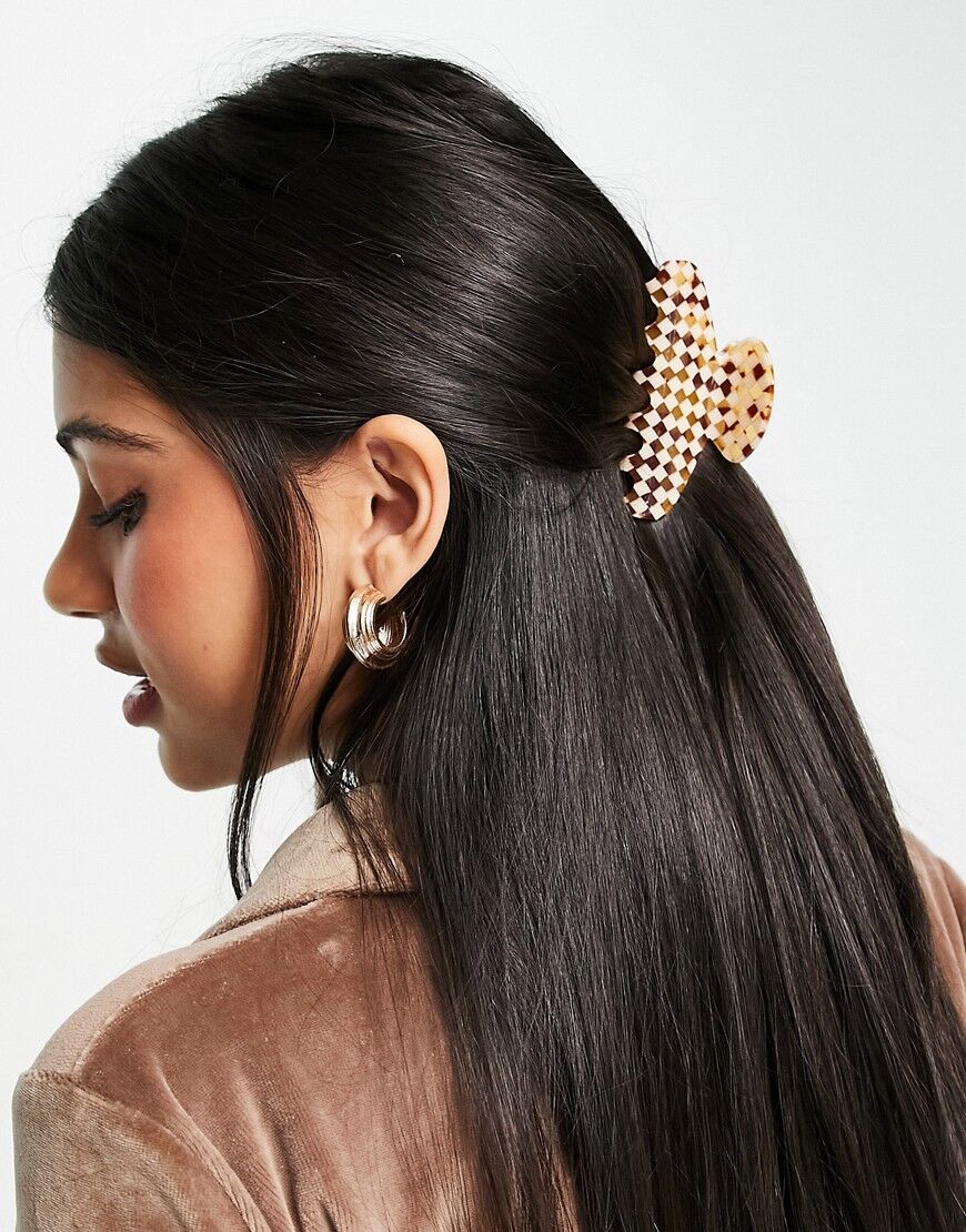 Monki checkerboard hair claw in brown  Brown