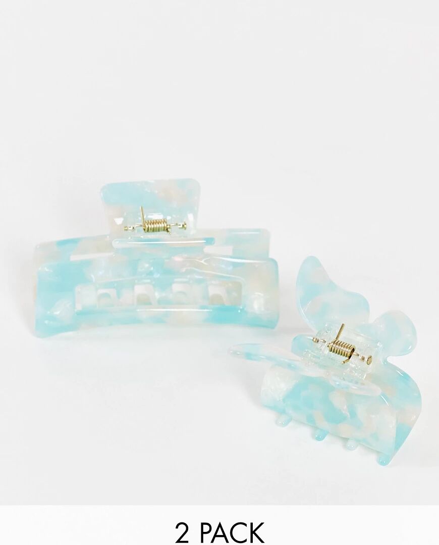 My Accessories London butterfly multipack x2 hair claws in mermaid resin-Blue  Blue