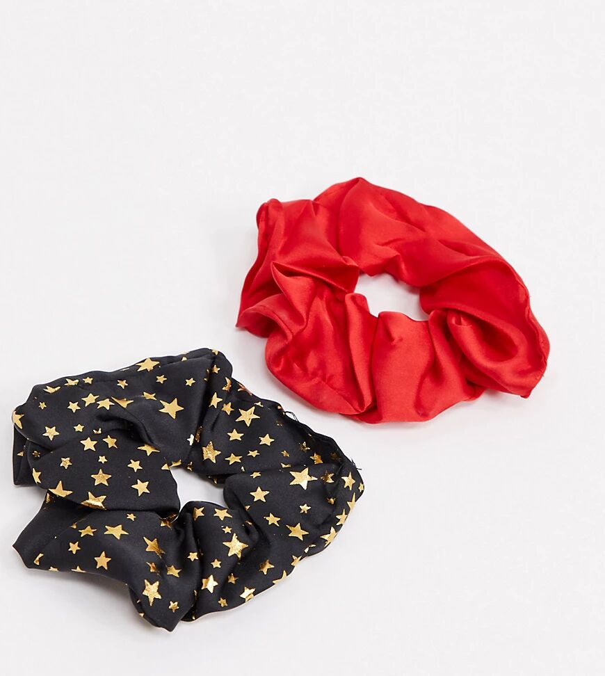 My Accessories London Exclusive multipack x 2 scrunchie in satin with star detail  Multi